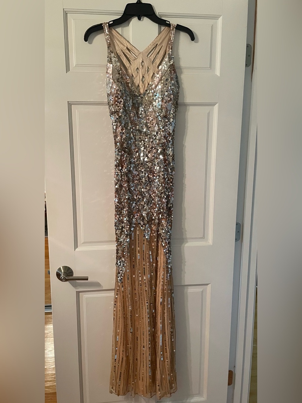 Sequined Champagne Evening Gown